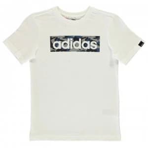 adidas Camo Linear T Shirt Junior - Wht/Blue/Grey