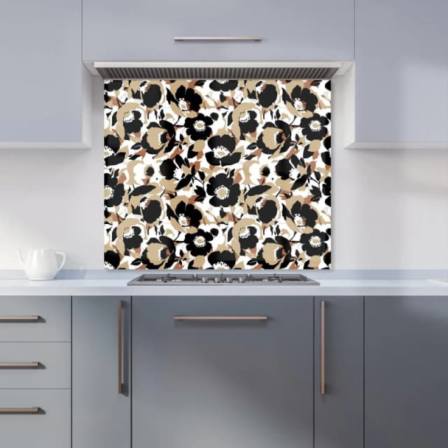 Warren Reed - Designer Modern Flower Pattern Kitchen Splashback in Brown Size: 700mm x 650mm Brown Unisex 700mm x 650mm