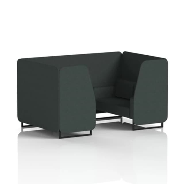 Brixworth 4 Seater Office Booth with Front Panel - Black Legs in Rivet Fabric - Charcoal Panels and Sofa