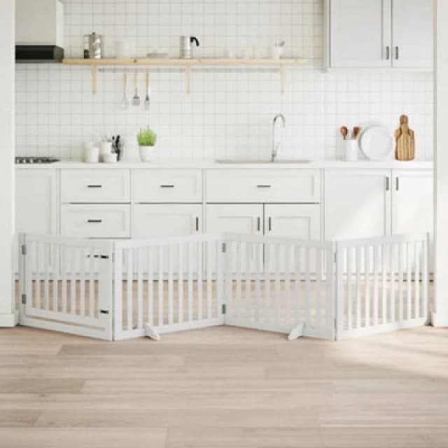 vidaXL Dog Gate with Door Foldable 4 Panels White 320cm Poplar Wood, White 352249