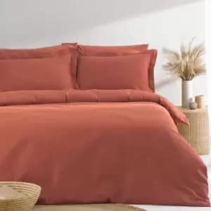 The Linen Yard Waffle Red Clay 100% Cotton Duvet Cover and Pillowcase Set Red