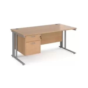 Office Desk Rectangular Desk 1600mm With Pedestal Beech Top With Silver Frame 800mm Depth Maestro 25 MCM16P2SB