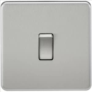 KnightsBridge 20A 1G DP 230V Screwless Brushed Chrome Electric Wall Plate Switch