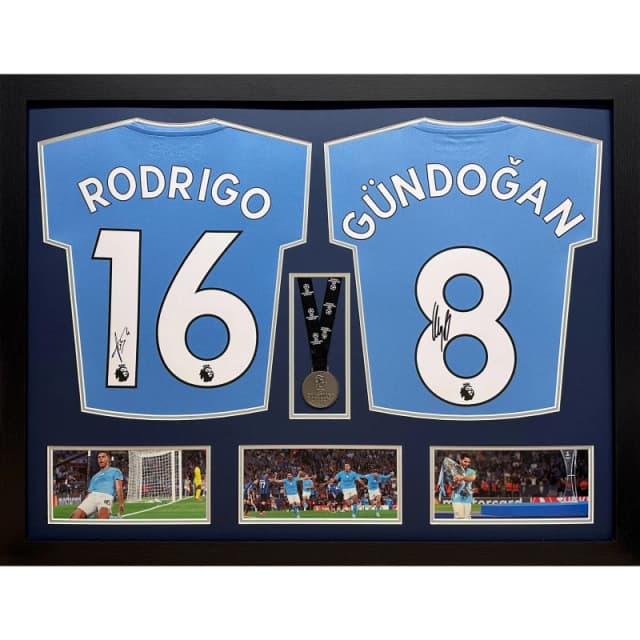 AllStarSignings Ltd Rodri & Gundogan 2 signed & framed Manchester City Blue unisex One Size