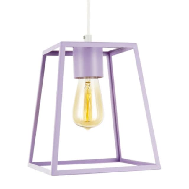 Happy Homewares Industrial Lantern Lamp Shade In Soft Lilac With Square Top And Bottom
