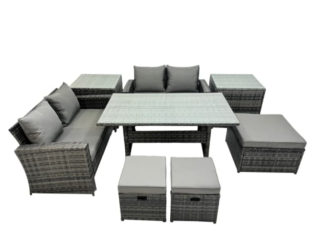 Fimous 7 Seater Outdoor Table Double Seat Sofa 2 Side Table 3 Stool Set in Dark Grey Dark Grey Unisex
