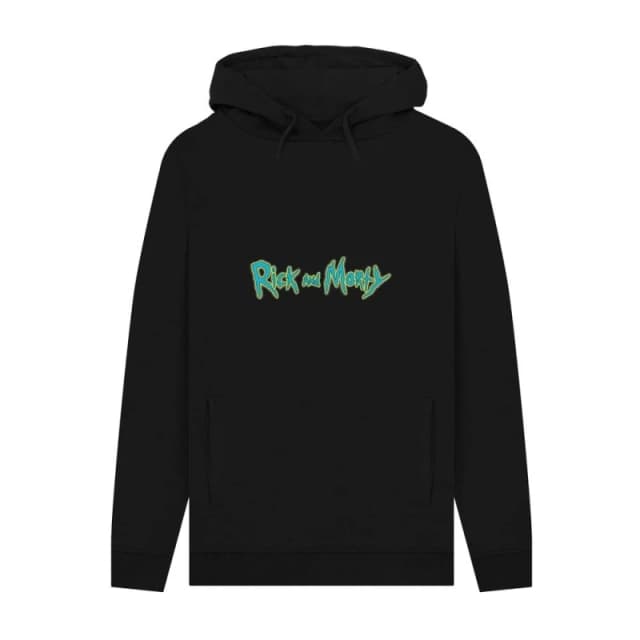 Rick & Morty Mens Graphic Logo Hoodie in Black Size: Small Black Male S