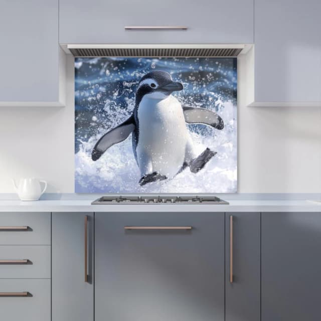 Warren Reed - Designer Joyful Penguin Splashes Kitchen Splashback Size: 600mm x 750mm Multicolor Unisex 600mm x 750mm