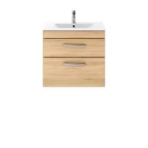 Nuie Athena 600 Wall Hung 2-drawer Vanity & Minimalist Basin - Natural Oak