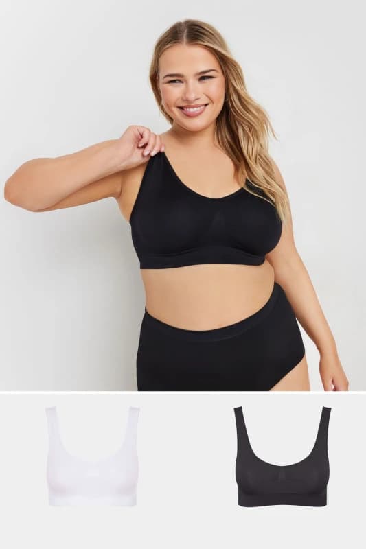 Yours Womens 2 Pack Seamless Non-Padded Bras in Black Size: 18-20 Black Female 18-20