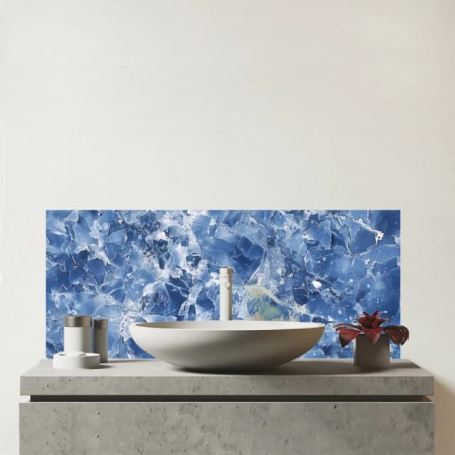 Warren Reed - Designer Coastal Blue Quartz Effect Glass Bathroom Splashback Blue Unisex