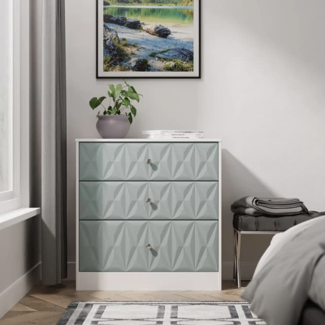 Genoa Ready Assembled Matt Duck Egg Blue & White 3 Drawer Chest (H)791mm (W)766mm (D)395mm