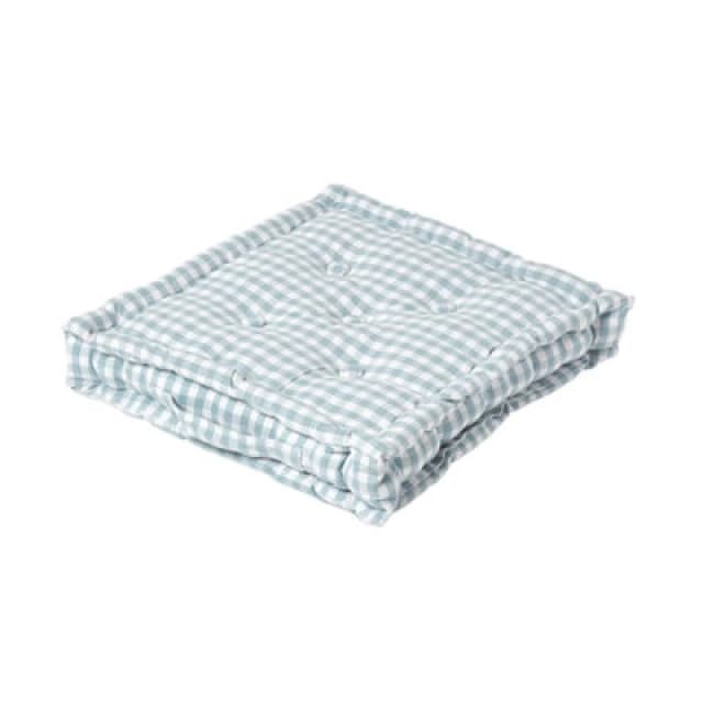 HOMESCAPES Cotton Gingham Check Blue Floor Cushion, 50 x 50cm - Blue - Homescapes CU1139B
