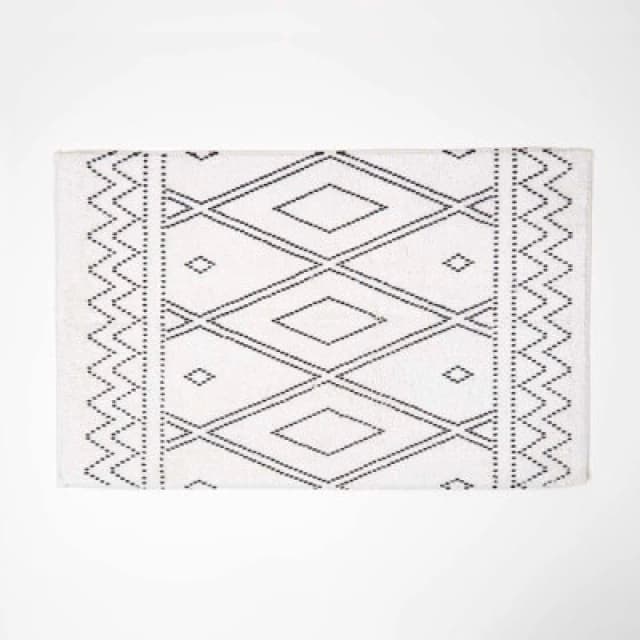 Homescapes Black and White Bath Mat 100% Cotton Boho Design, 50 x 80cm White unisex