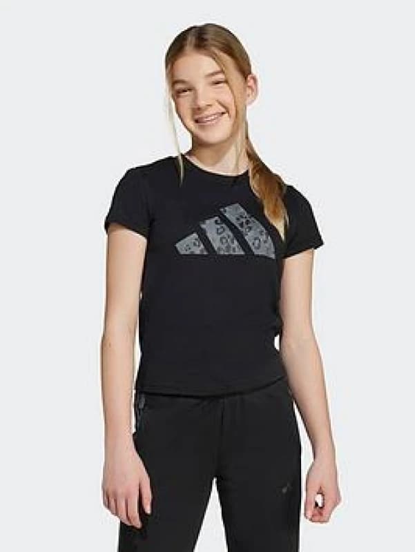 Adidas SPORTSWEAR Short Sleeve T-Shirt with Leopard Print Black Baby 7/8Y (120 to 126CM);9/10Y (132 to 138CM);11/12Y (144 to 150CM);13/14Y (153 to 156