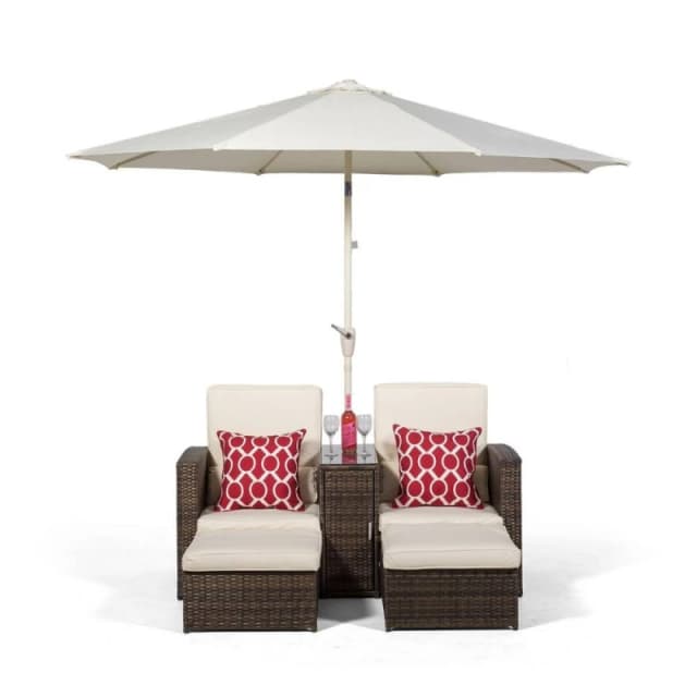 Thats Furniture Giardino Nevada Double Reclining Rattan Sun Loungers Set in Brown Brown Unisex