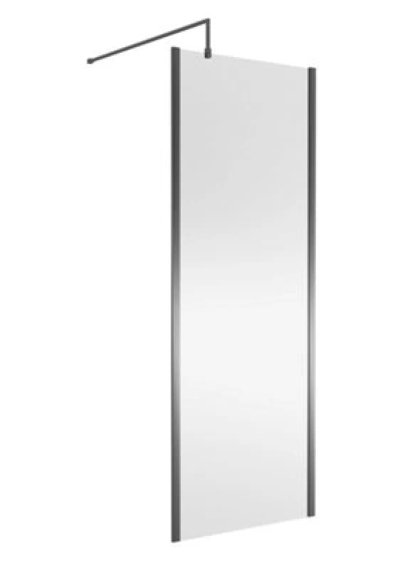 Nuie Wetroom Screen Outer Frame, Durable Frameless Fixed Bathroom Glass Shower Screen In Brushed Pewter Finish, 760mm