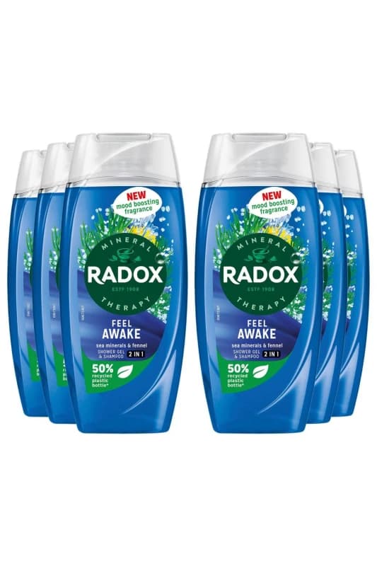 Radox 'Body Wash+Shampoo' 2in1 Feel Awake w/ Fennel & Sea Minerals, 6x225ml Blue