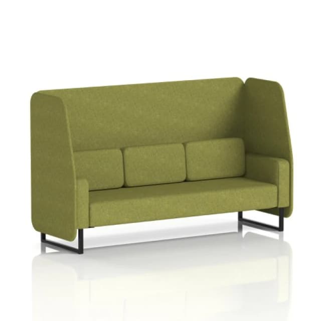 Brixworth 3 Seater Open Office Booth with Black Legs in Rivet Fabric - Olive Panels and Sofa