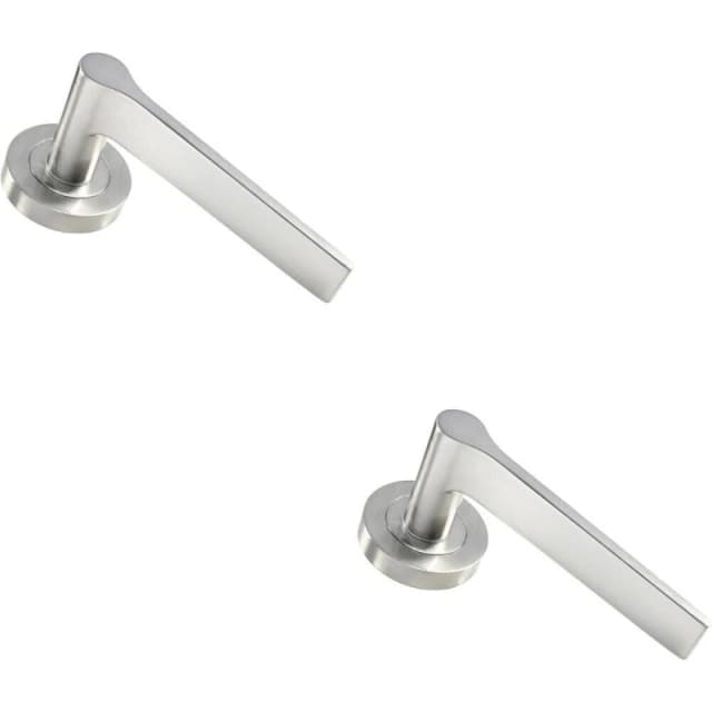 Loops 2x PAIR Straight Rounded Handle on Round Rose Concealed Fix Satin Nickel Metallics