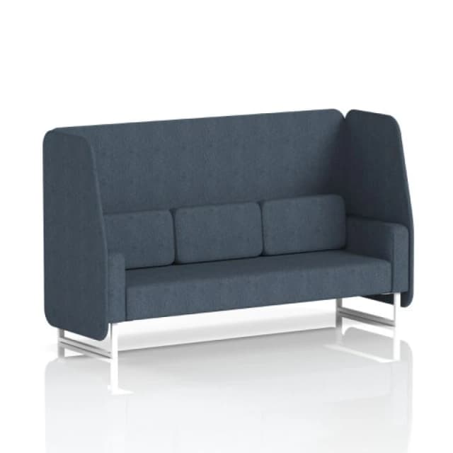 Brixworth 3 Seater Open Office Booth with White Legs in Rivet Fabric - Crucible Panels and Sofa