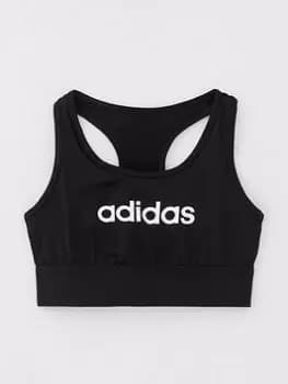 Adidas Girls Linear Sports Bra, Black/White, Size 13-14 Years, Women