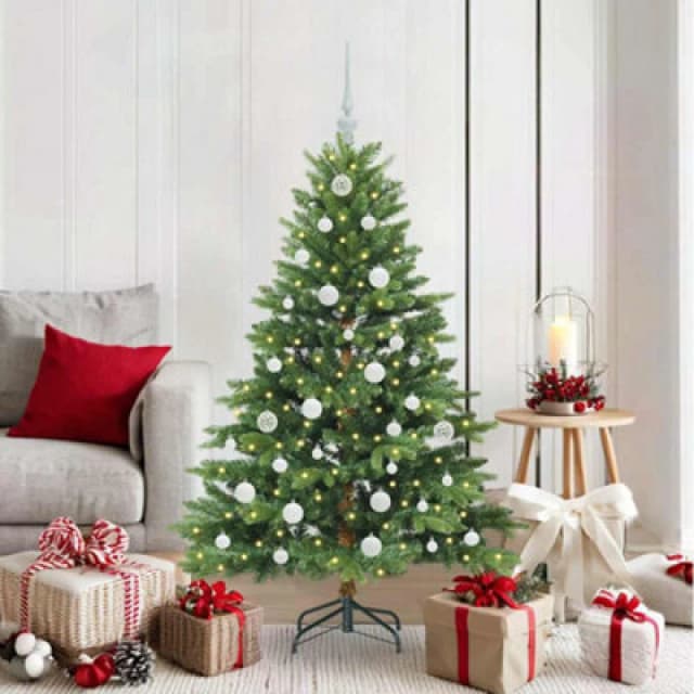 vidaXL Artificial Christmas Tree with 150 LEDs, White Balls Green 150 x 101cm PE and PVC, Green 3397539
