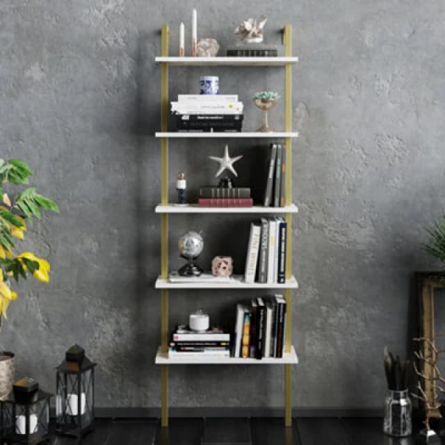 Decorotika Piante 5-tier Bookcase Shelving Display Unit (Wall Mountable) Metallic Gold