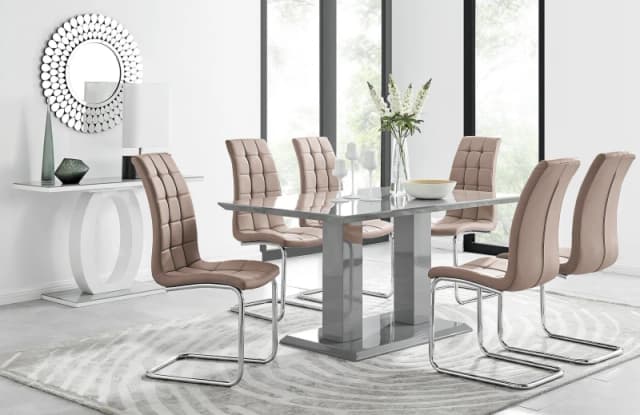 FurnitureboxUK FurnitureboxUK Imperia 6 Grey Dining Table and 6 Murano Chairs in Beige Beige One Size Unisex 5056542640711