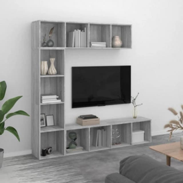 Vidaxl 3 Piece Book/Tv Cabinet Set Grey Sonoma 180X30X180 Cm, Grey 3152714