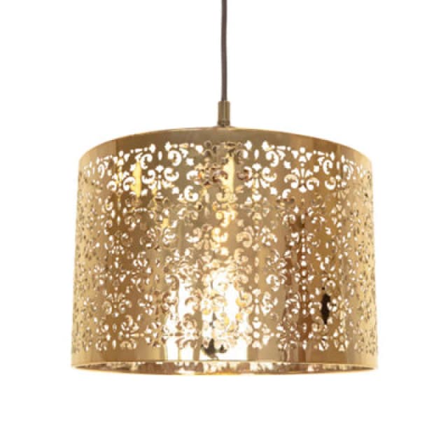 Happy Homewares Moroccan Designed Shiny Gold Metal Pendant Light Shade With Floral Decoration