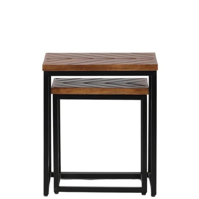 Jaipur Furniture Ltd Parquet Nest of 2 Tables - Mango Wood/Iron - L40 x W45 x H52cm - PP Finish in Brown Brown Unisex