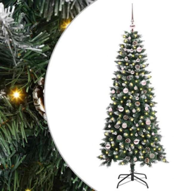 vidaXL Artificial Christmas Tree with 150 LEDs, Pink Balls Green 66 x 66 x 150 cm, Green 3395810