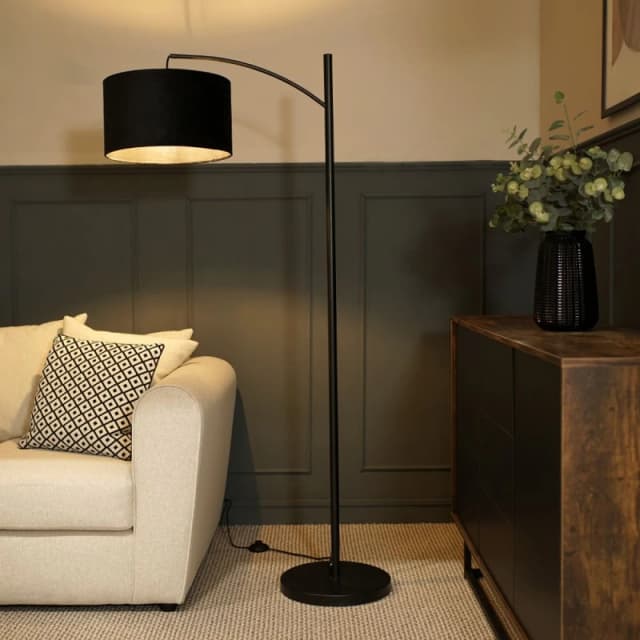 Black Metal Floor Lamp with Velvet Shade