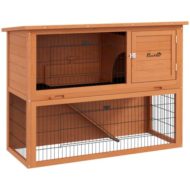 PawHut Pawhut - Wooden Rabbit Hutch, Antiseptic Outdoor, for 1-2 Rabbits - Orange 92H x 120L x 50Dcm 5056725374358