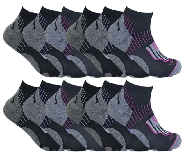 Sock Snob 12 Pack Womens High Performance Cycling Socks - Moisture Wicking, Cushioned Fabric, Ankle Length - Value for Money - 4-7 UK