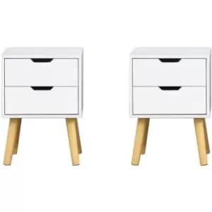 Roomee - Modern Bedside Table Bedside Cabinet Nightstand Storage Side Table with 2 Drawers in White(Set of 2) - white