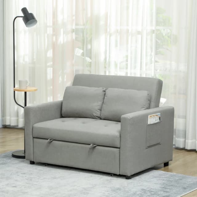 HOMCOM HOMCOM 2 Seater Sofa Bed Convertible Bed Settee with Pillow, Light Grey Light Grey One Size Unisex 5061025132591