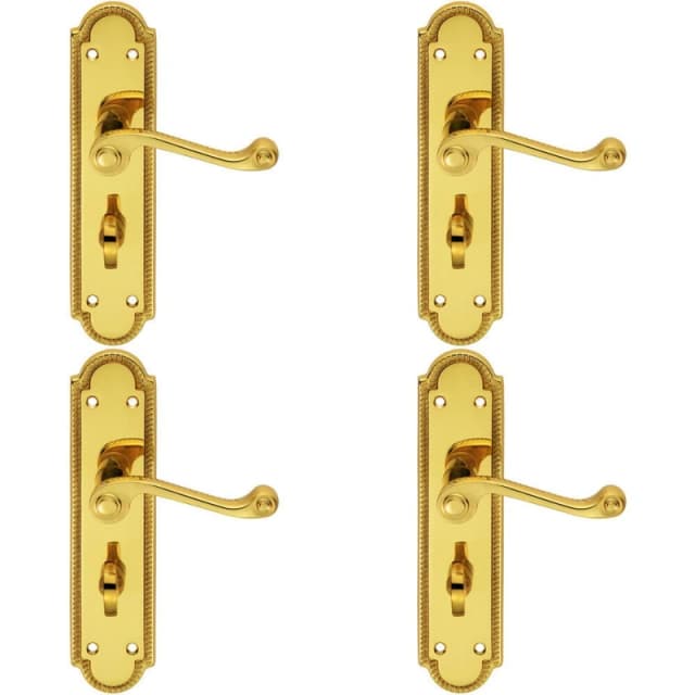 Loops 4x PAIR Reeded Scroll Lever on Shaped Bathroom Backplate 205 x 49mm Brass Metallics