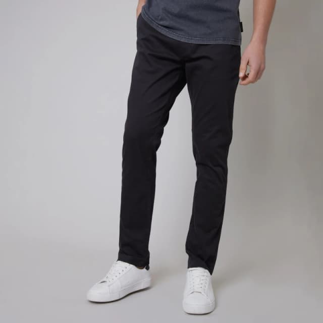 Threadbare 'Laurito' Cotton Regular Fit Chino Trousers with Stretch Black