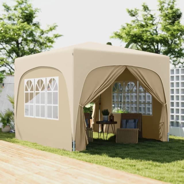 Outsunny 3 x 3(m) UPF50+ Pop Up Gazebo with Sides and Carry Bag - Sand brown TJ Hughes Light Grey 5063603393455
