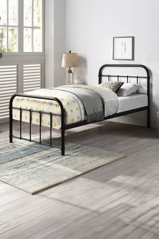 SLUMBERWORX Tewin Traditional Hospital Style Black Metal Bed Frame - Double 5055744825902