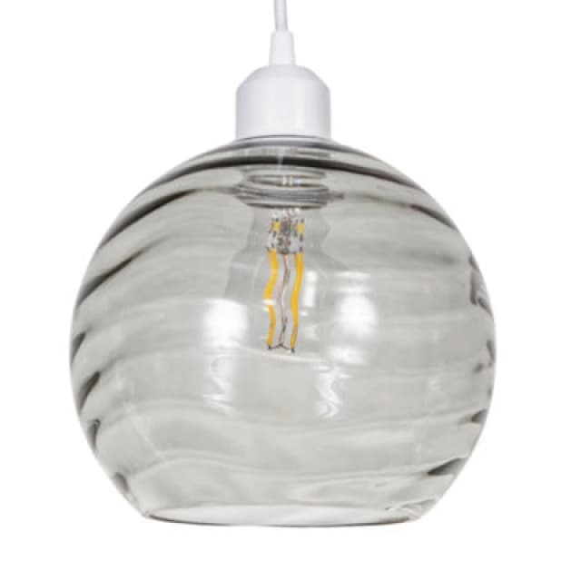 Happy Homewares Modern Designer Smoked Circular Ribbed Glass Non Electric Pendant Lamp Shade