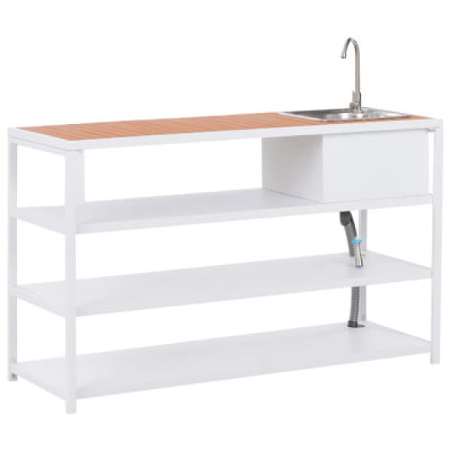 Beliani Outdoor Kitchen Island With Sink Avetrana Metal Brown/ White