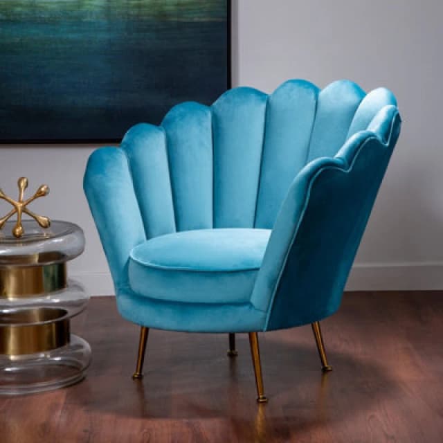 Orsina Sturdy Design Blue Scalloped Chair, Glamorous Occassional Arm Chair, Stylish Armchair For Livingroom