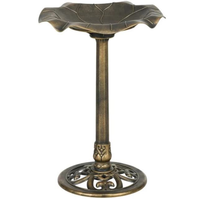 Outsunny Bird Bath for Garden, Birdbath with Lotus Leaf Basin, Bronze Tone Bronze