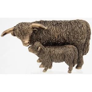 Bronze Highland Coo & Calf Large Ornament