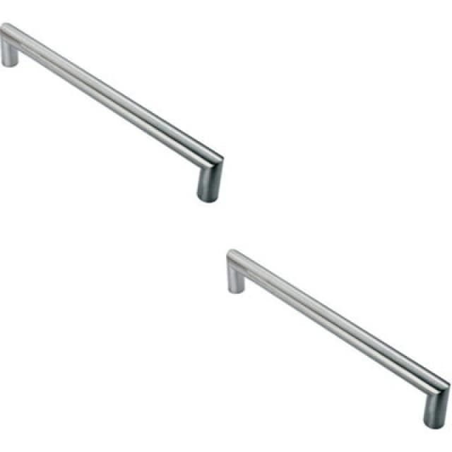 Loops 2x Mitred Round Bar Pull Handle 106 x 10mm 96mm Fixing Centres Satin Steel Metallics unisex