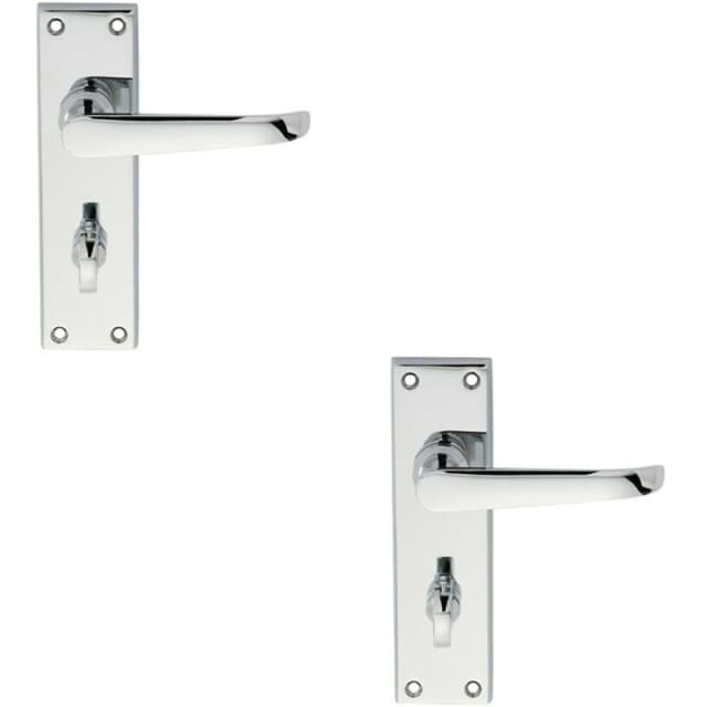 Loops 2x PAIR Straight Victorian Lever on Bathroom Backplate 150 x 42mm Chrome Multi