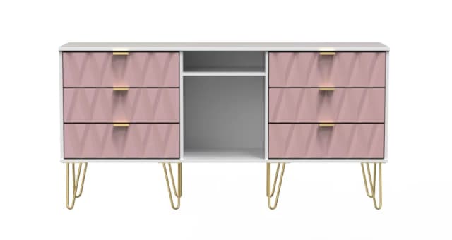 Dallas 6 Drawer Sideboard In Kobe Pink & White (Ready Assembled)